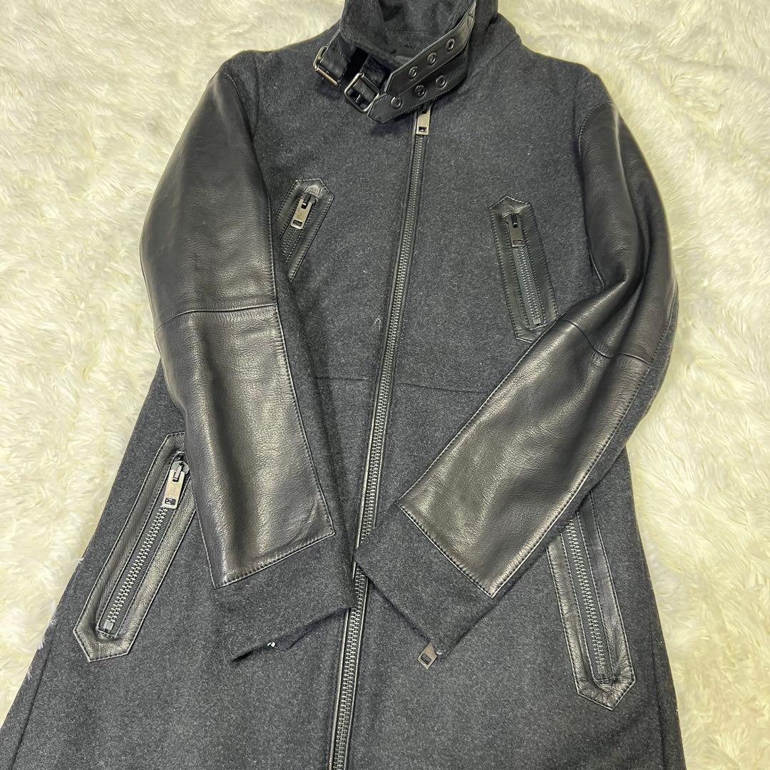 【美品✨️】DIESEL　大人気ライダースロングコート　ゴートレザー×ウール