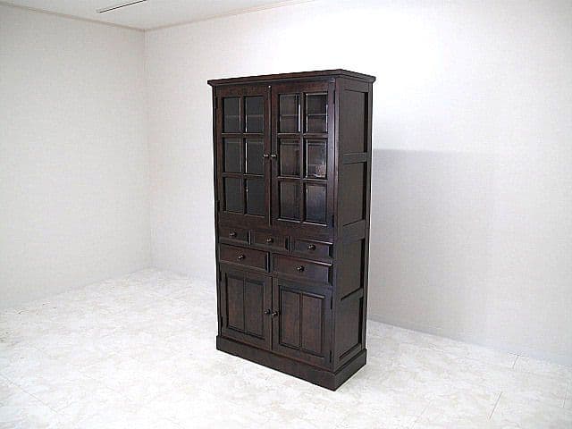 美品 北海道民芸家具 樺無垢材 食器棚 キャビネット 収納家具 カップボード