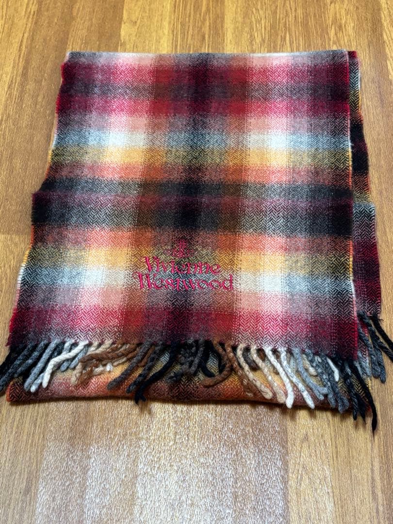 vivian westwood 赤チェック　マフラー