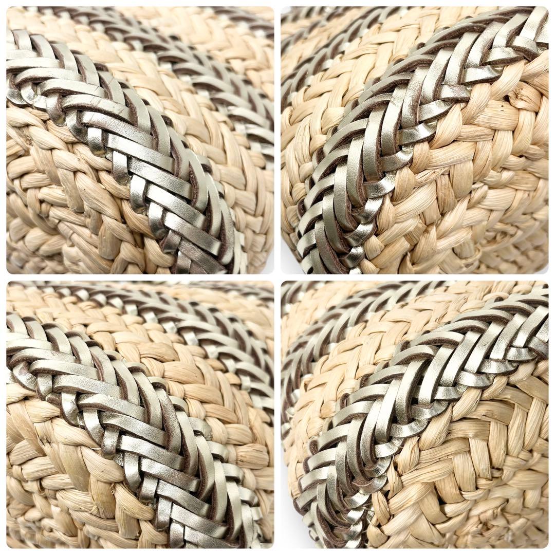 美品■アニヤハインドマーチ　かごバッグ　シルバー　リボン　レザープレート