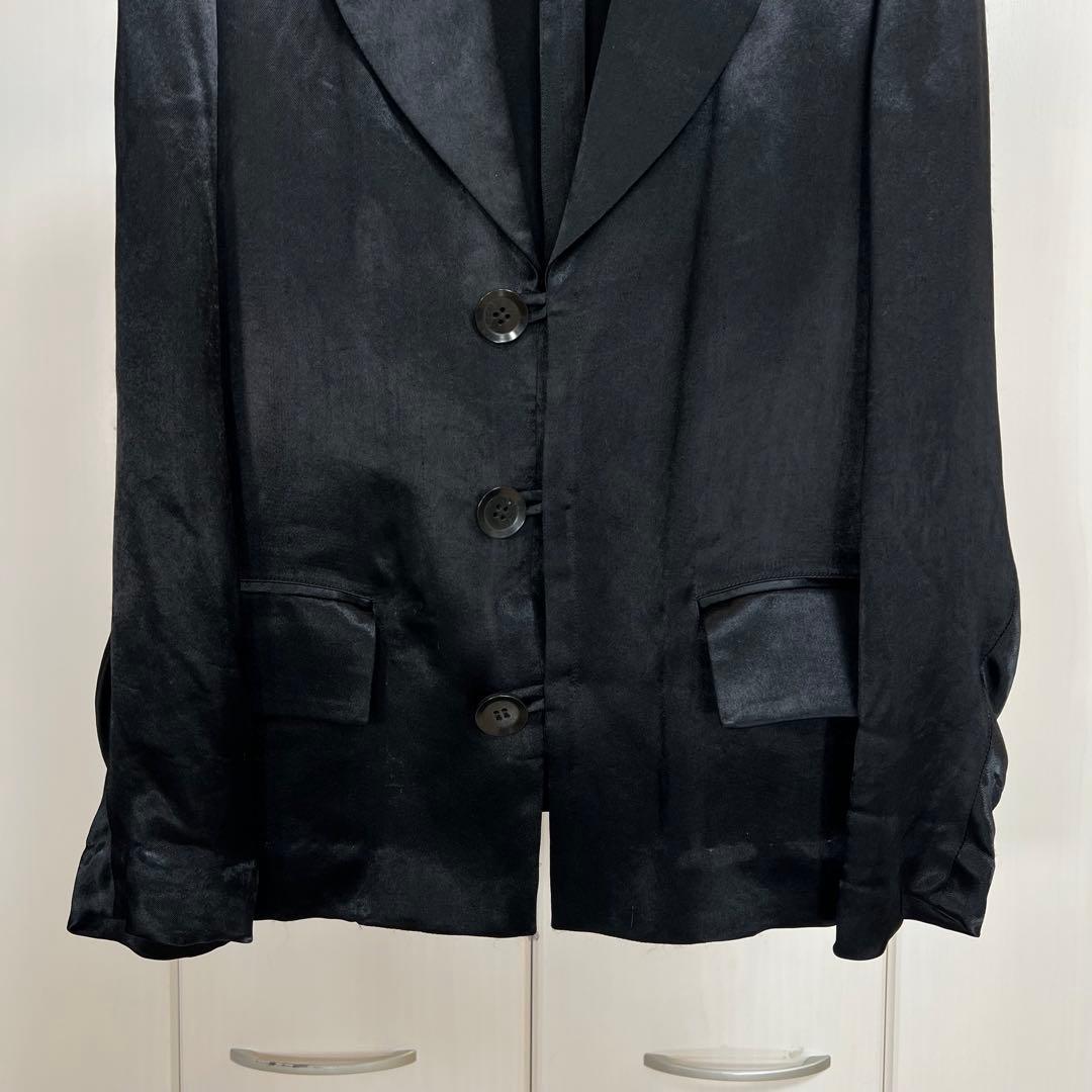 Y's レーヨンサテン ピークドラペル テーラードジャケット ブラック
