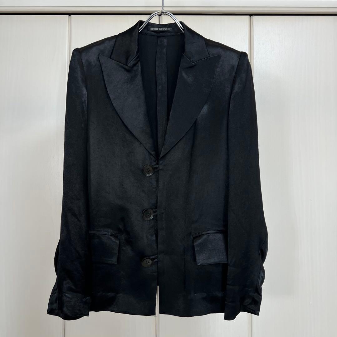 Y's レーヨンサテン ピークドラペル テーラードジャケット ブラック