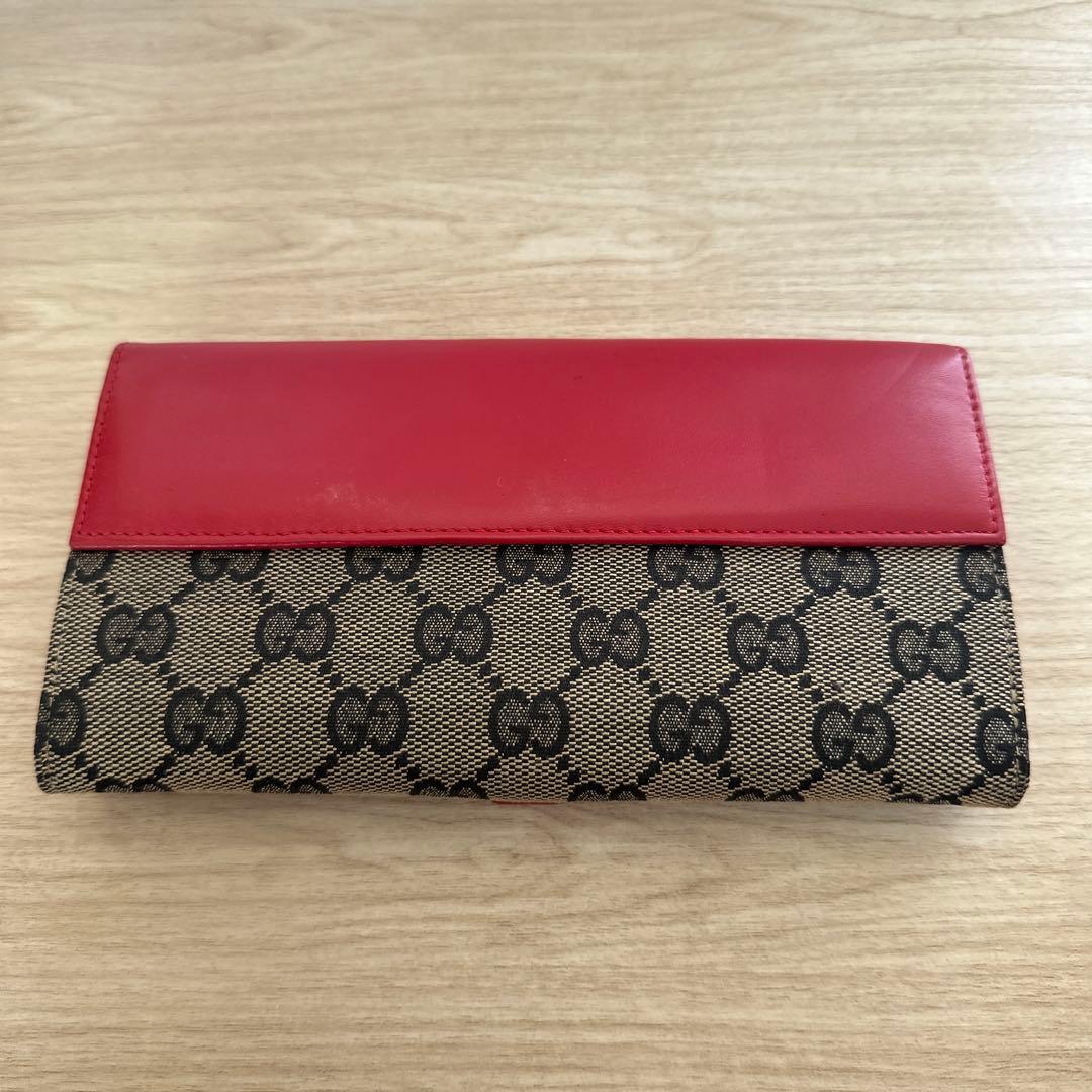 なんじゃ　GUCCI GGキャンバス 長財布 ベージュ/レッド