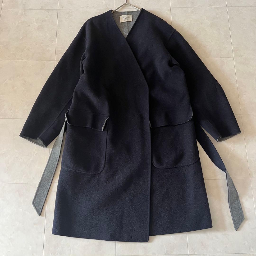 AILE par EDIFICE ダブルフェイスリバーコート ネイビー ベルト