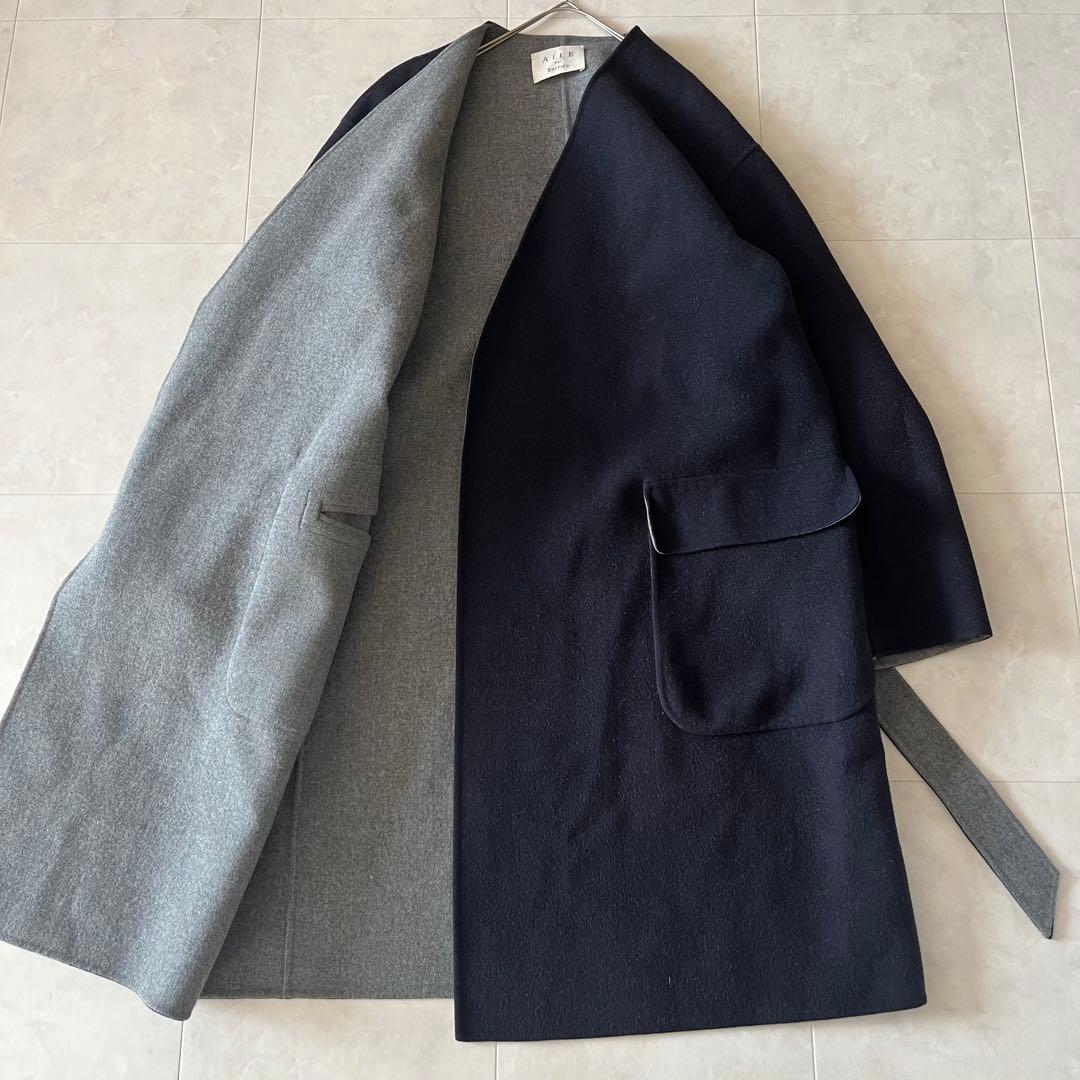 AILE par EDIFICE ダブルフェイスリバーコート ネイビー ベルト