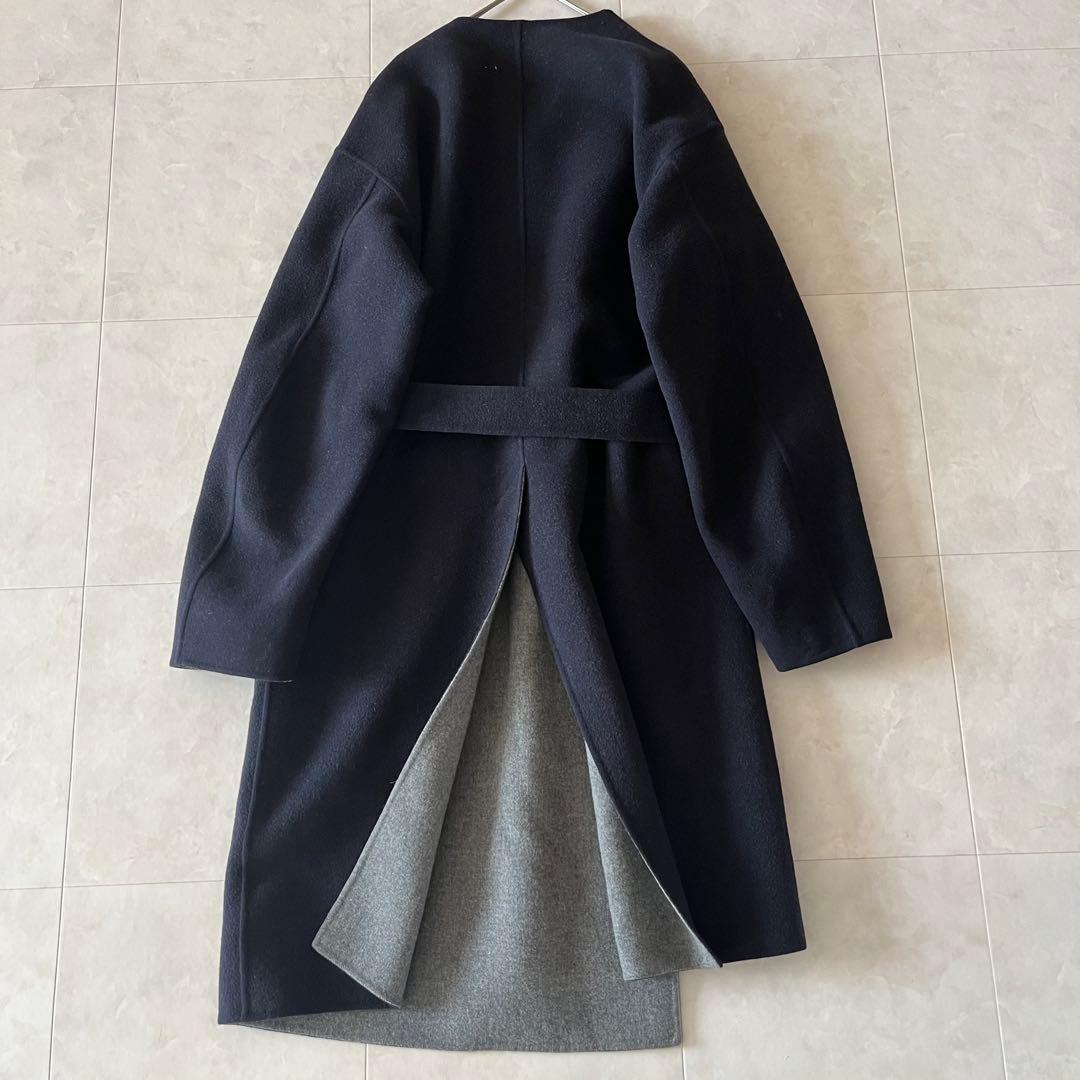 AILE par EDIFICE ダブルフェイスリバーコート ネイビー ベルト