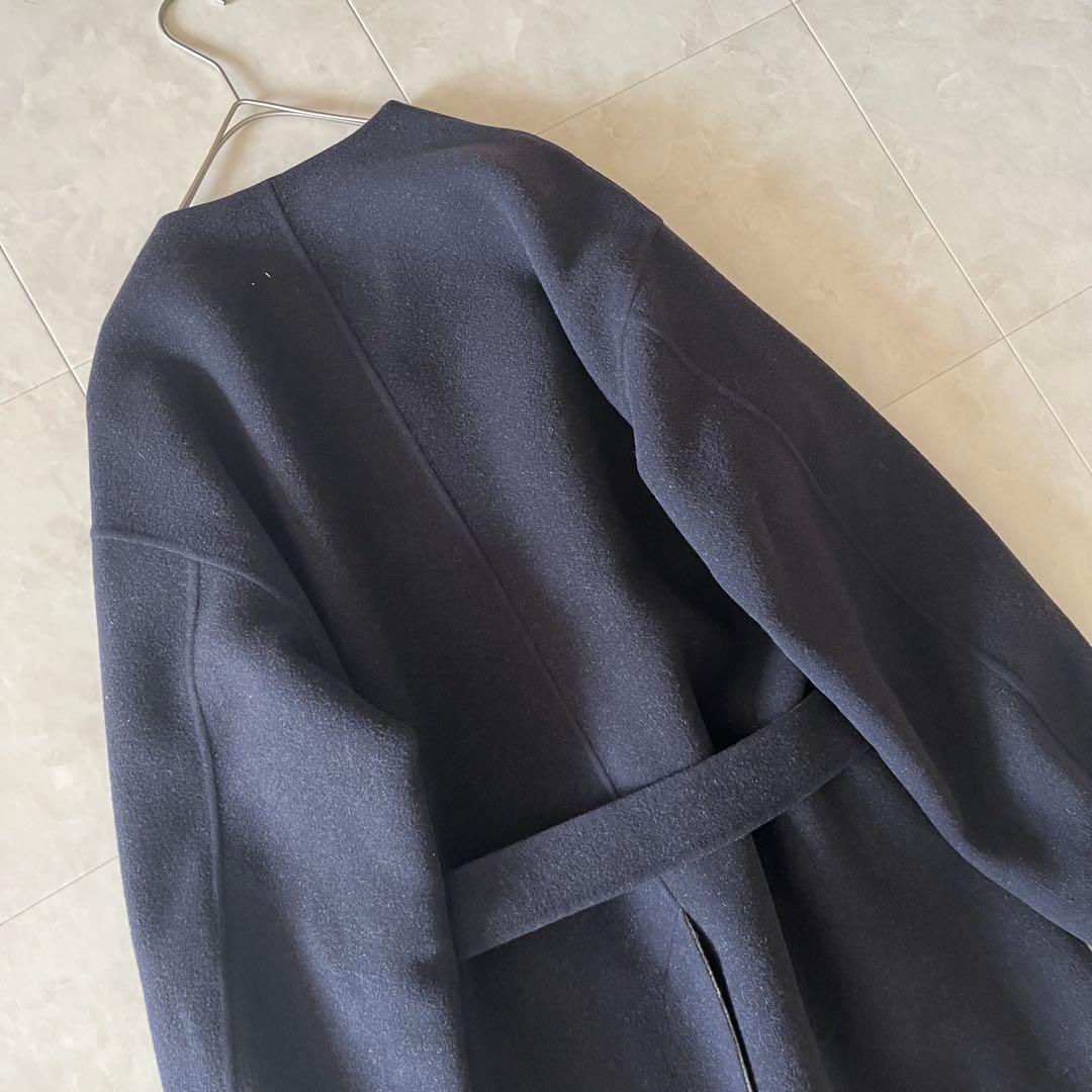 AILE par EDIFICE ダブルフェイスリバーコート ネイビー ベルト