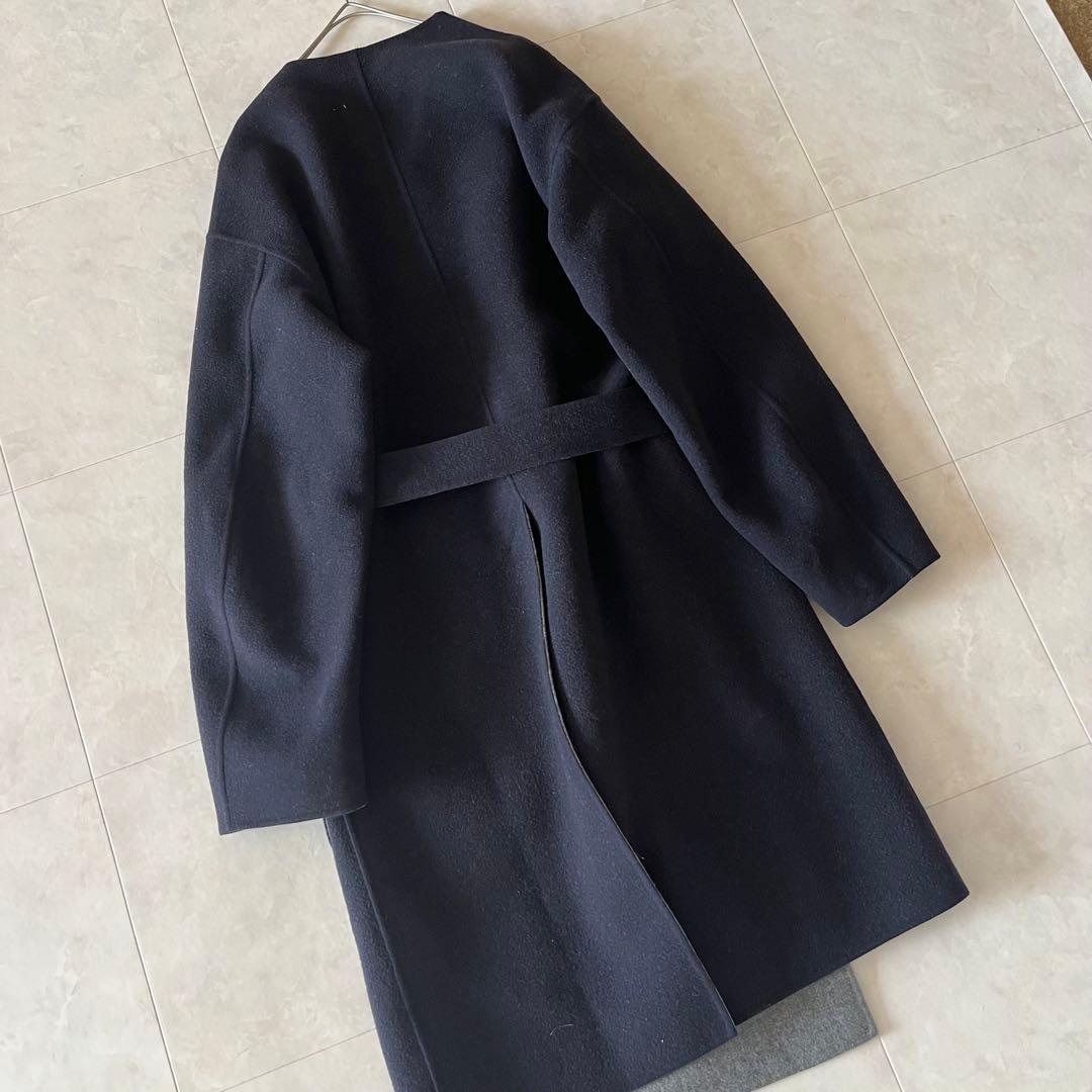 AILE par EDIFICE ダブルフェイスリバーコート ネイビー ベルト