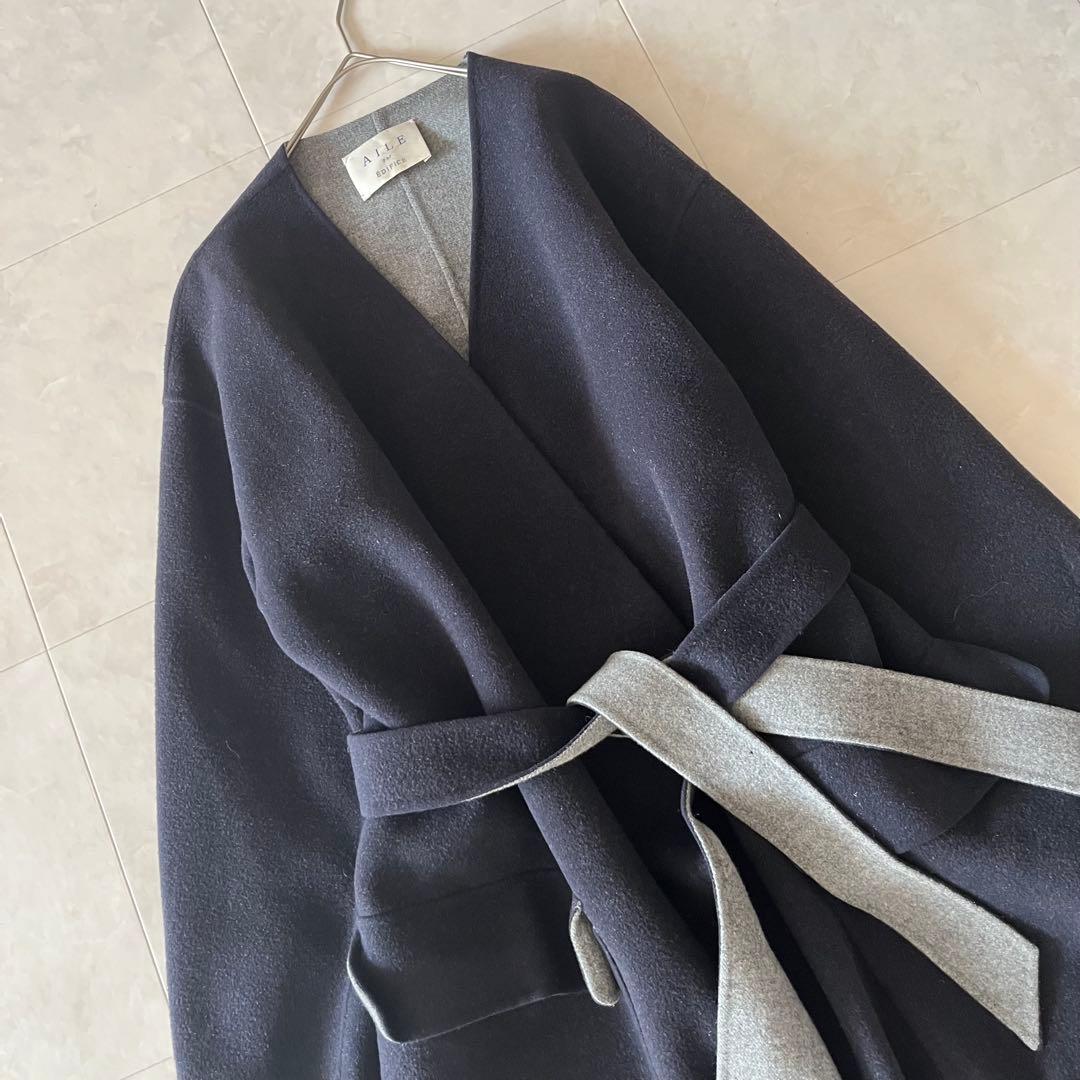 AILE par EDIFICE ダブルフェイスリバーコート ネイビー ベルト