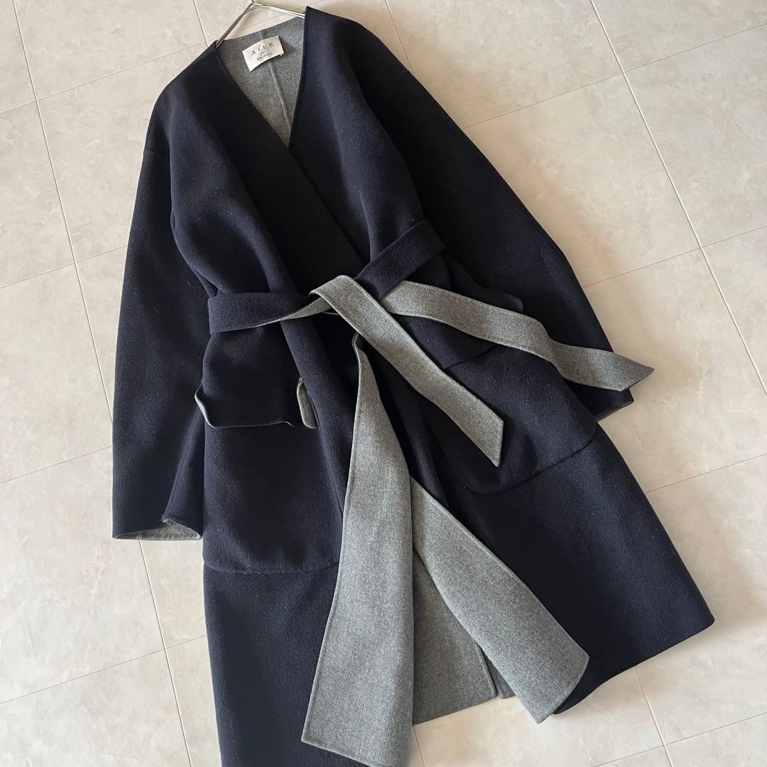 AILE par EDIFICE ダブルフェイスリバーコート ネイビー ベルト