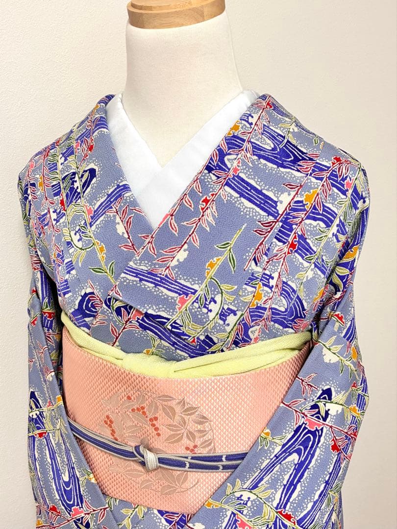 セット　小紋雪持ち柳と流水＋名古屋帯紅白南天