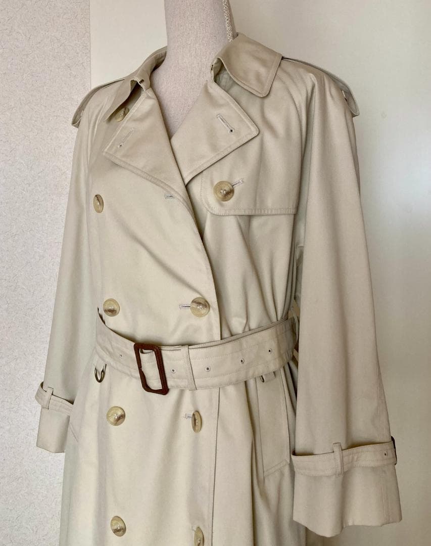 アクアスキュータム ロングトレンチコート チェック ライトベージュ L