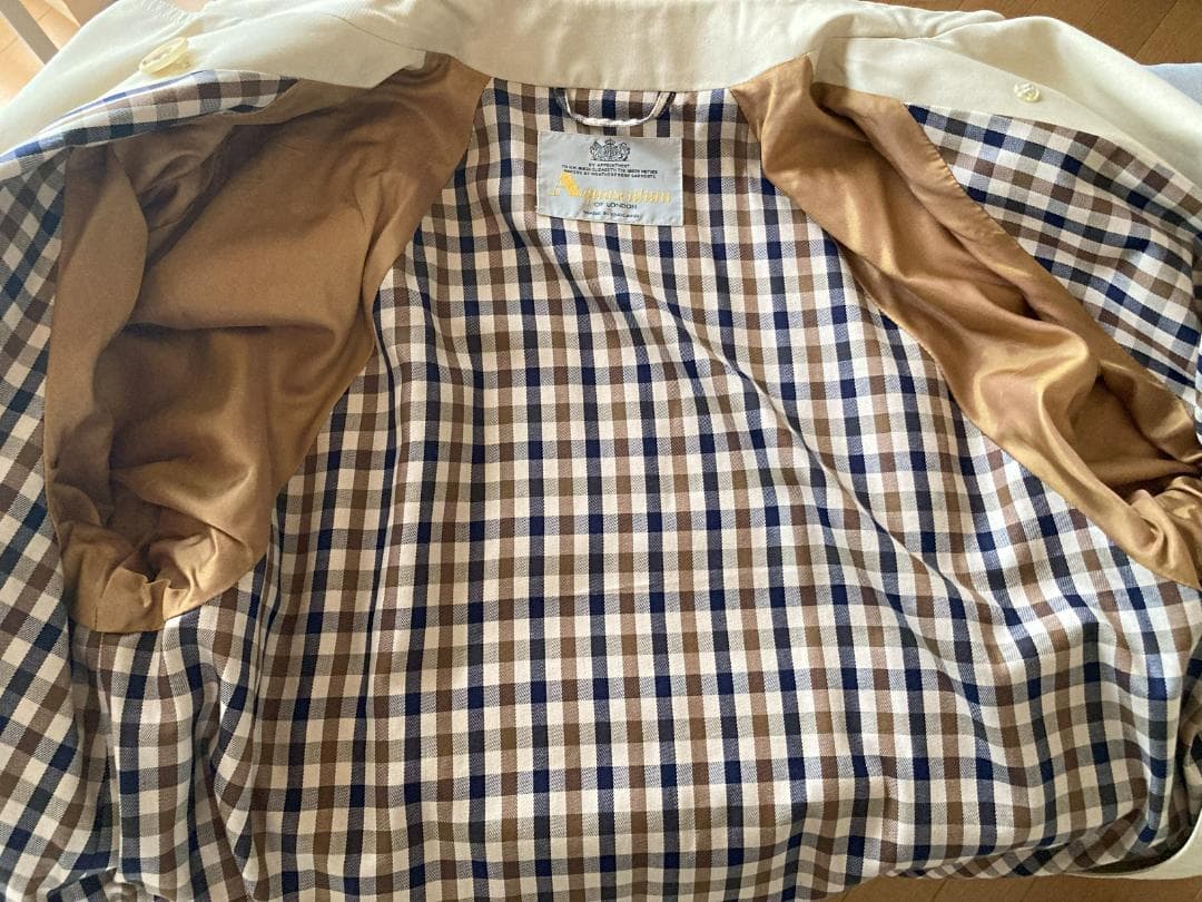 アクアスキュータム ロングトレンチコート チェック ライトベージュ L