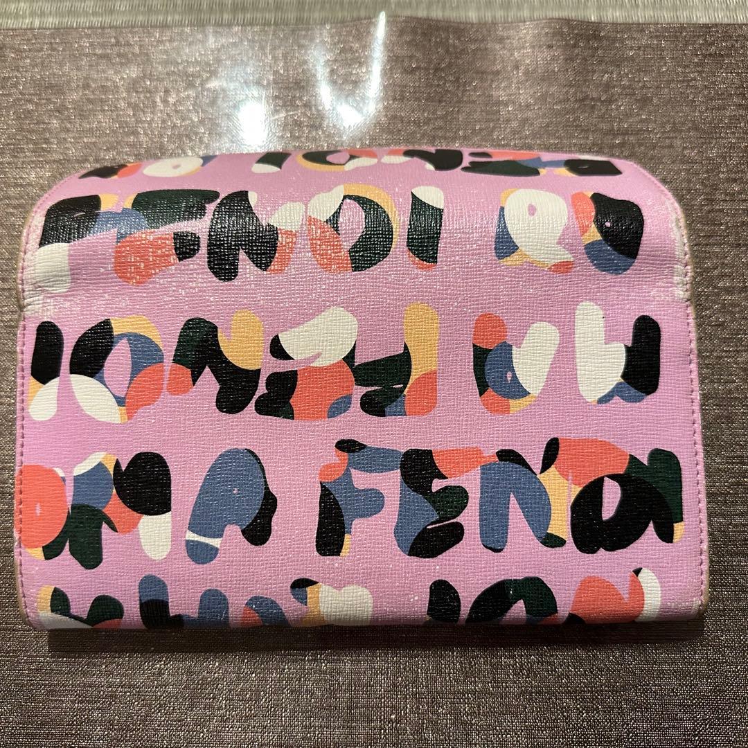レア♡フェンディ抽象模様 カラフルピンク ロゴ長財布