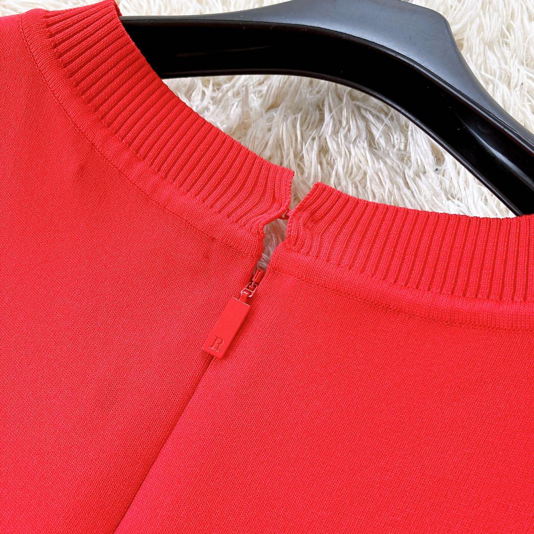 ルネ 2023 ノースリーブニットワンピース フレア パールロゴプレート 赤36