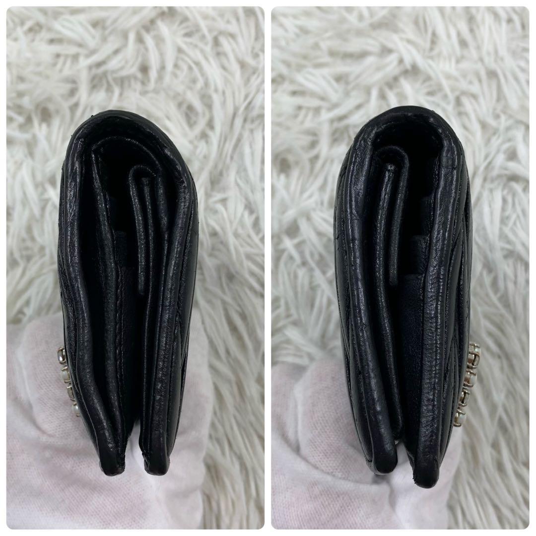 【✨美品✨】ミュウミュウ 二つ折り財布 マテラッセ パール ビジュー ブラック