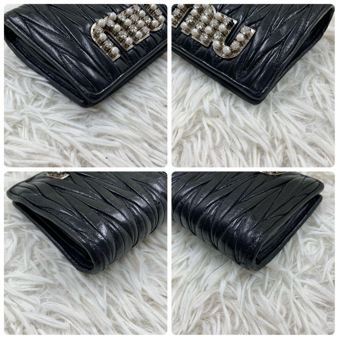 【✨美品✨】ミュウミュウ 二つ折り財布 マテラッセ パール ビジュー ブラック