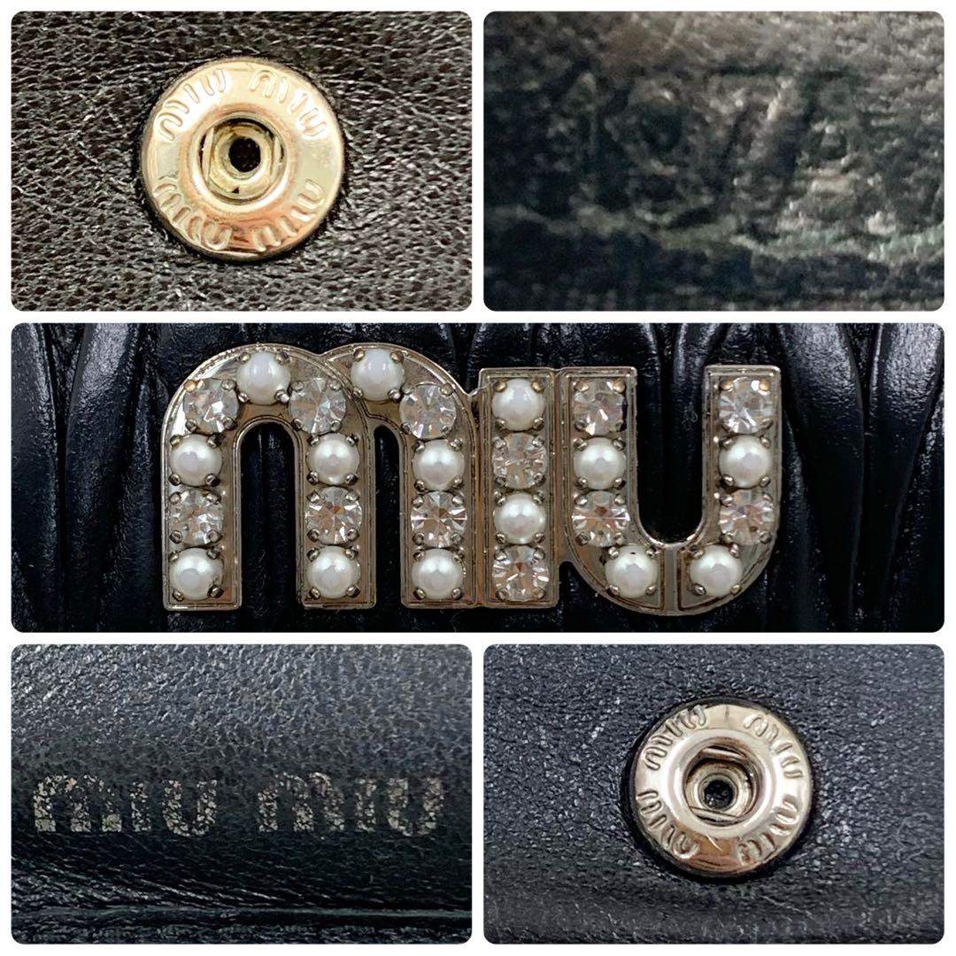 【✨美品✨】ミュウミュウ 二つ折り財布 マテラッセ パール ビジュー ブラック