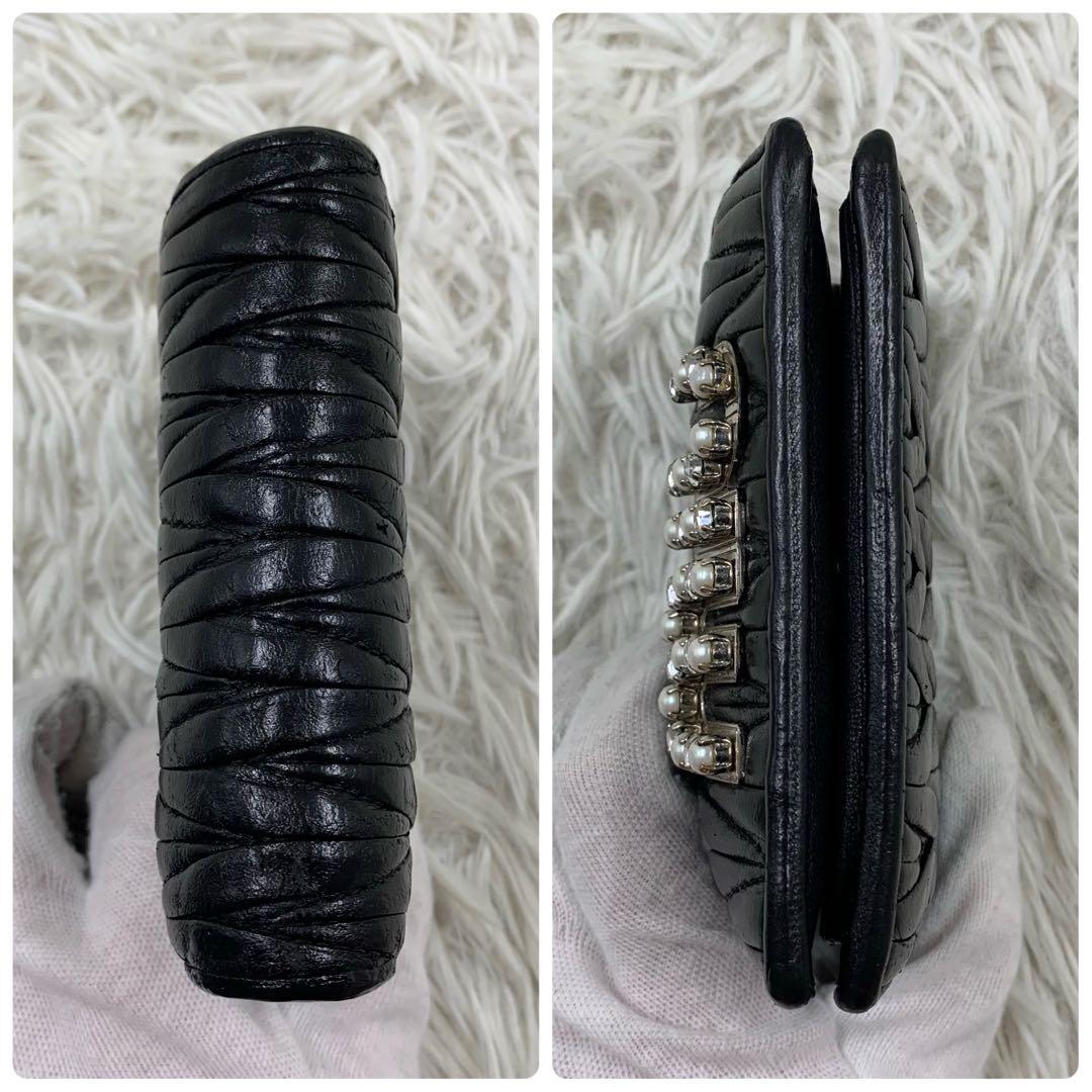 【✨美品✨】ミュウミュウ 二つ折り財布 マテラッセ パール ビジュー ブラック