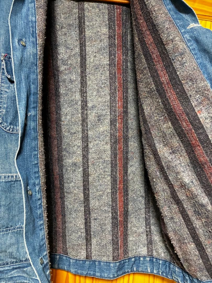 70s Sears シアーズデニムカバーオール コーデュロイ襟 古着ブランケット