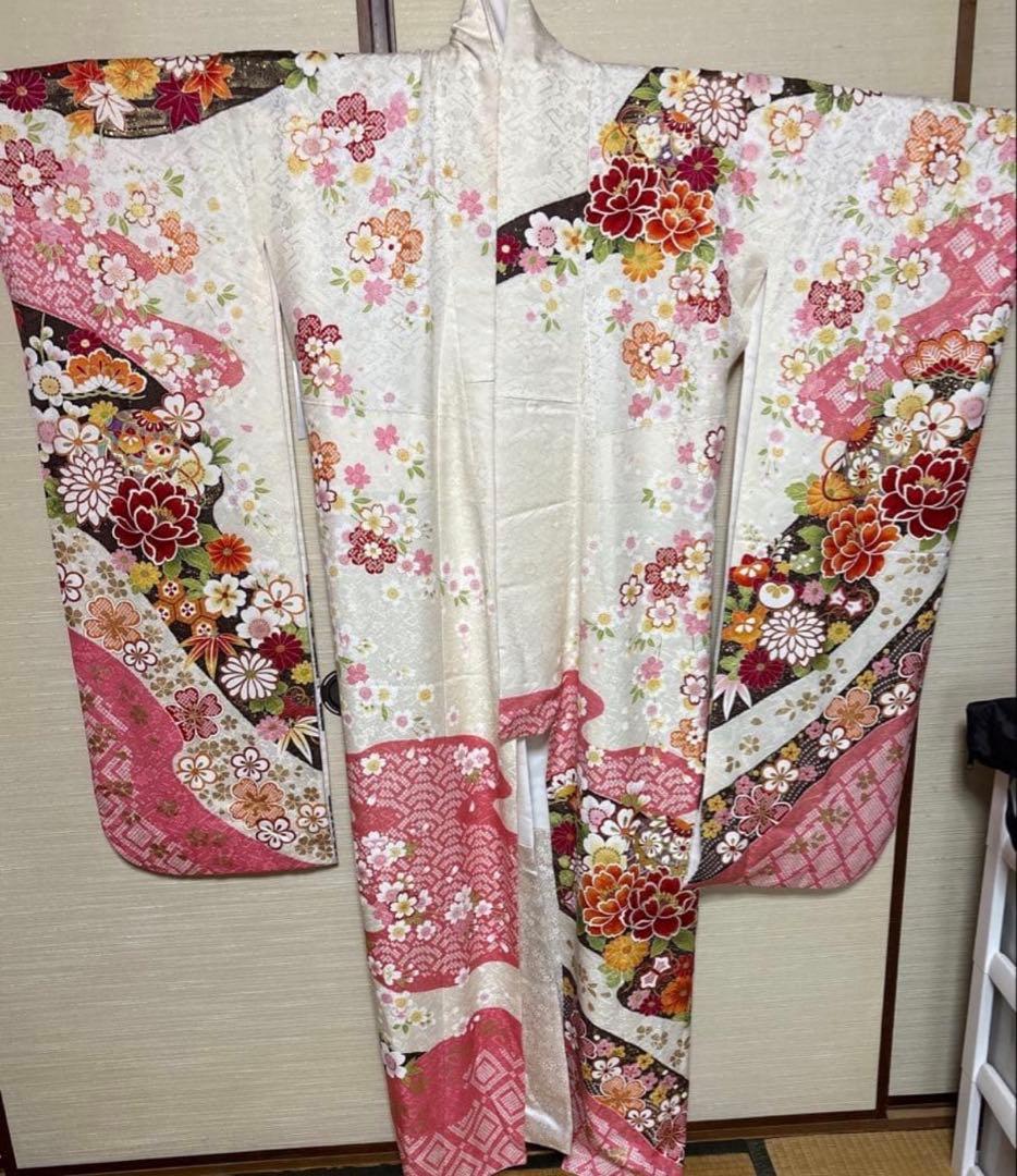 白 橘 花々 振袖 身丈152