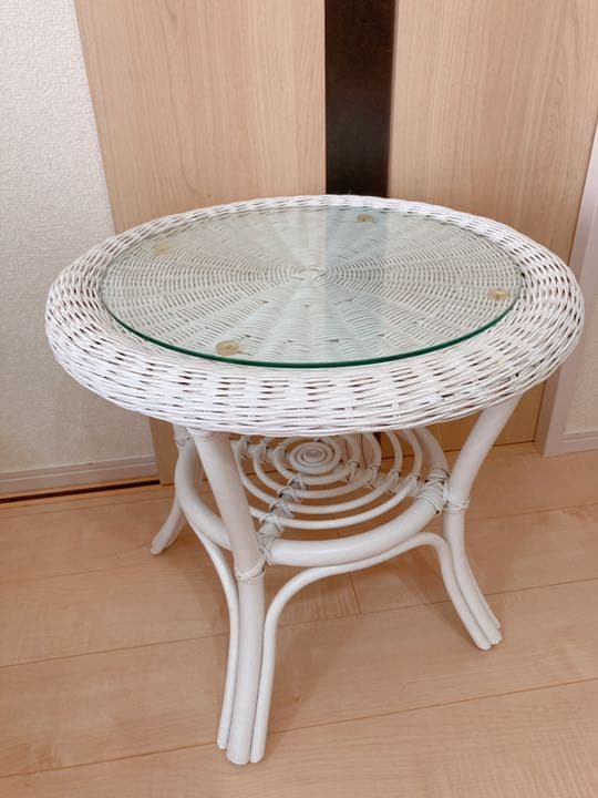 美品　籐　ホワイトラタン　希少　コーヒーテーブル　カフェインテリア　アンティーク