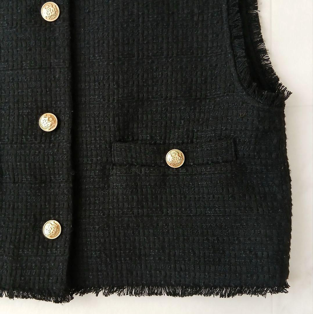 極美品 ガリャルダガランテ 洗える ツイード ショートベスト 金ボタン ブラック