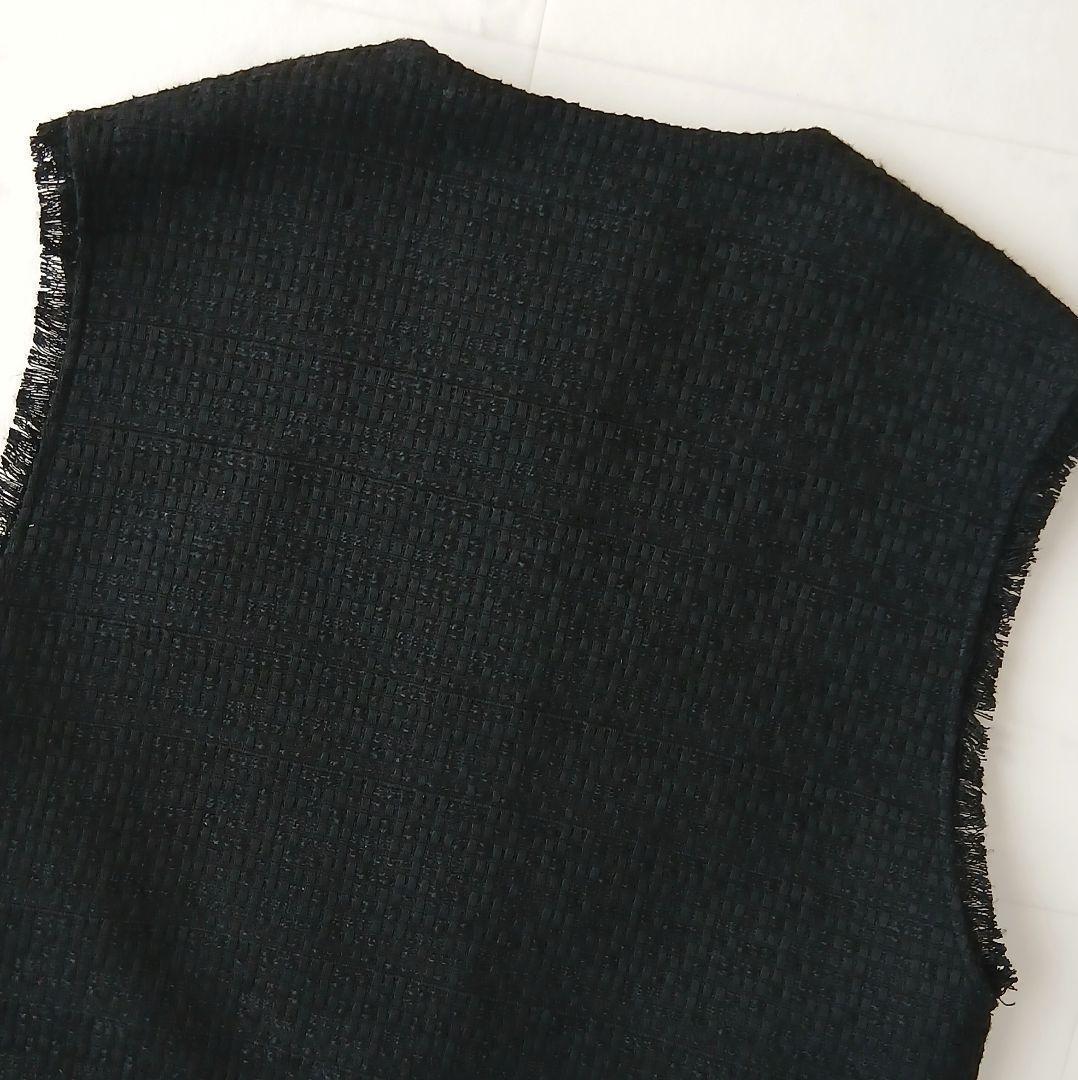 極美品 ガリャルダガランテ 洗える ツイード ショートベスト 金ボタン ブラック