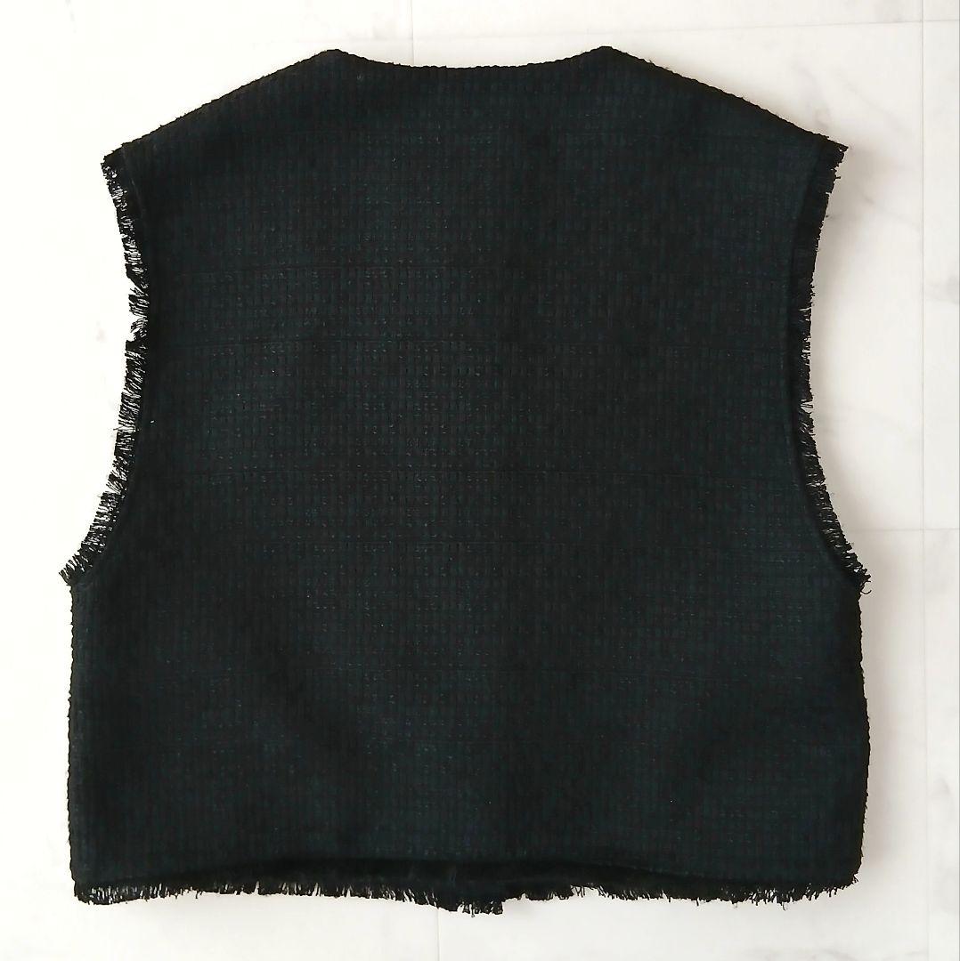 極美品 ガリャルダガランテ 洗える ツイード ショートベスト 金ボタン ブラック