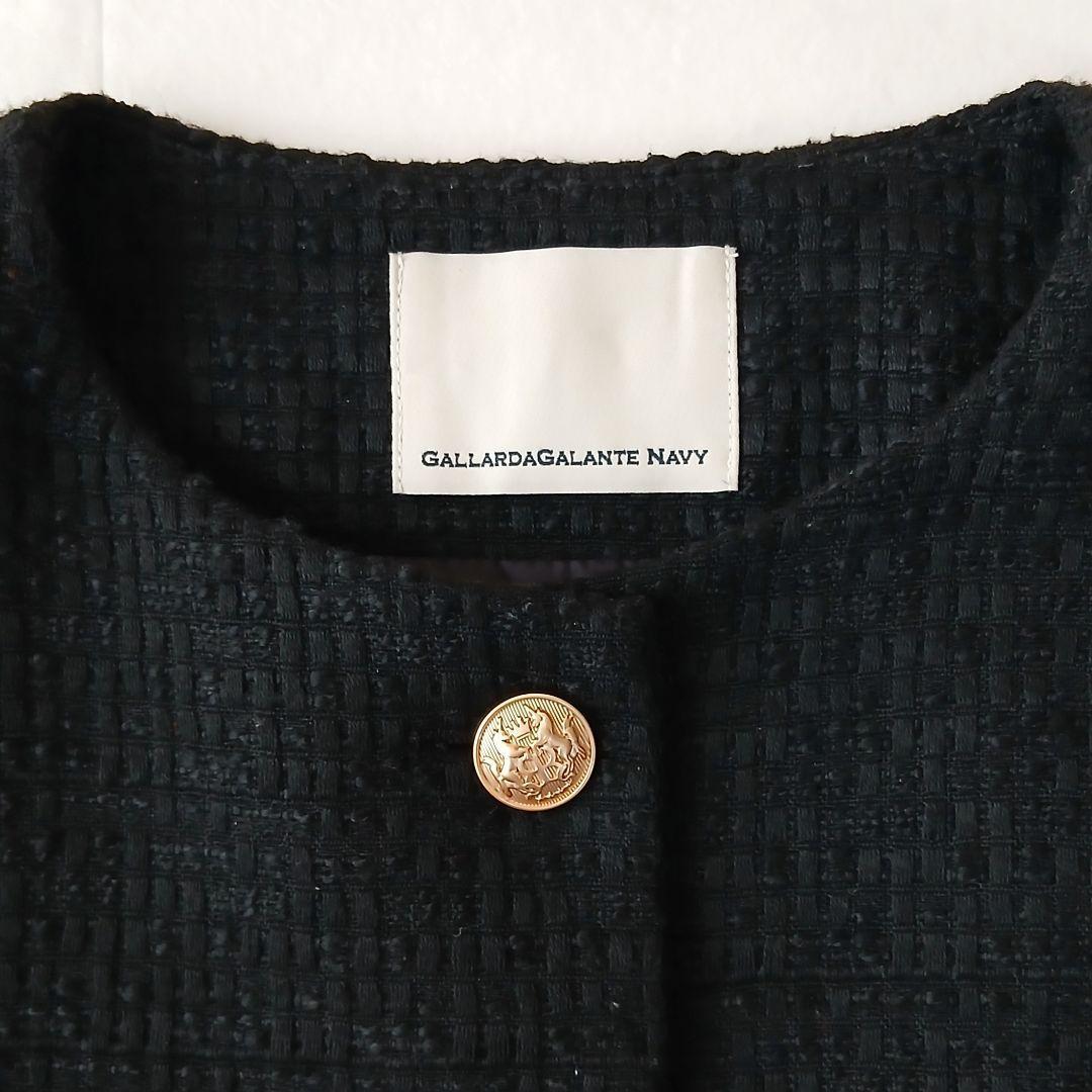 極美品 ガリャルダガランテ 洗える ツイード ショートベスト 金ボタン ブラック