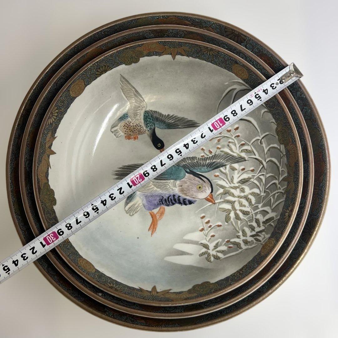 九谷焼　青粒大ミッ鉢　直径33/30/27cm 東K8-0202⑥