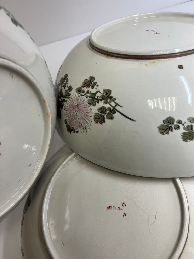 九谷焼　青粒大ミッ鉢　直径33/30/27cm 東K8-0202⑥