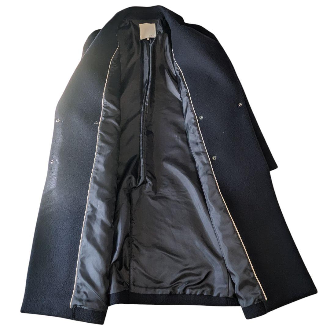 自由区 ウール ビーバー チェスターコート ロングコート シンプル 濃紺 黒