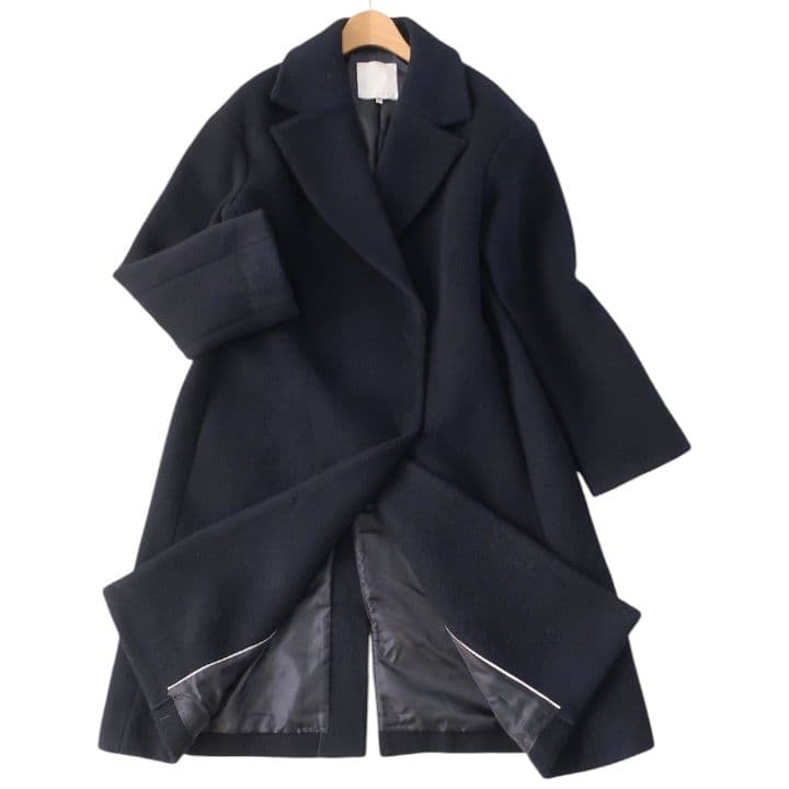 自由区 ウール ビーバー チェスターコート ロングコート シンプル 濃紺 黒