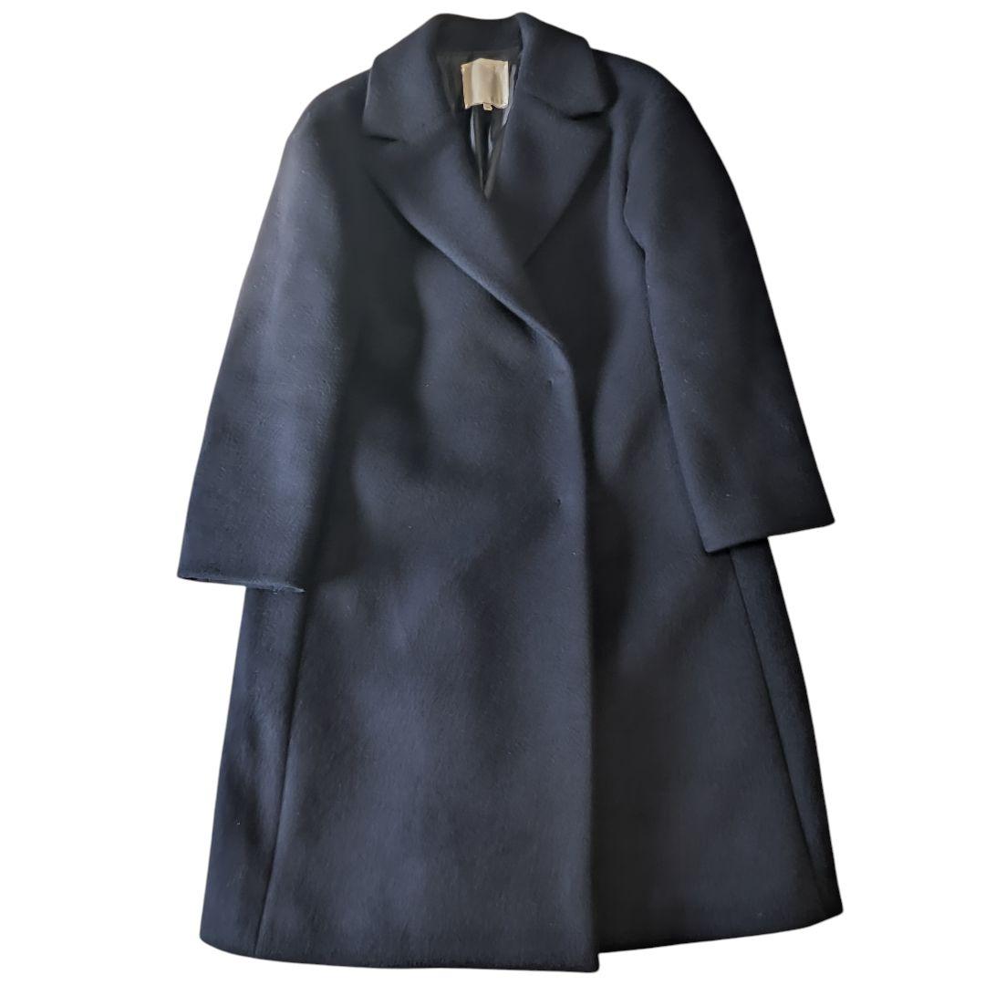 自由区 ウール ビーバー チェスターコート ロングコート シンプル 濃紺 黒