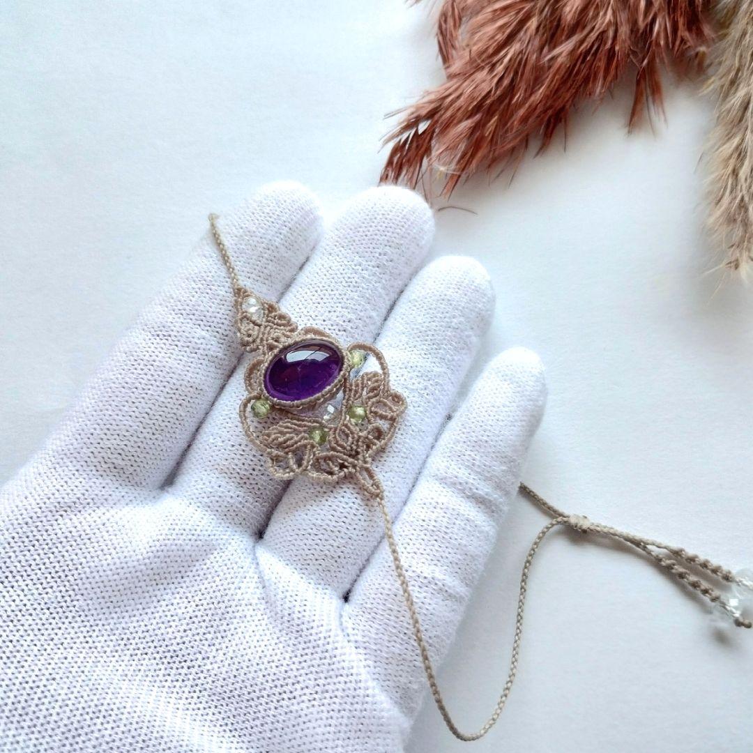 【まつこ】ルチルクォーツ＆アイオライトのマクラメ編みネックレス他