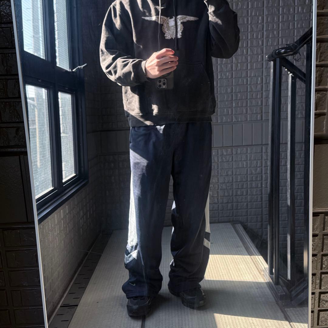 00s NIKE バギートラックパンツ 極太 サイドスナップ 刺繍ロゴ y2k