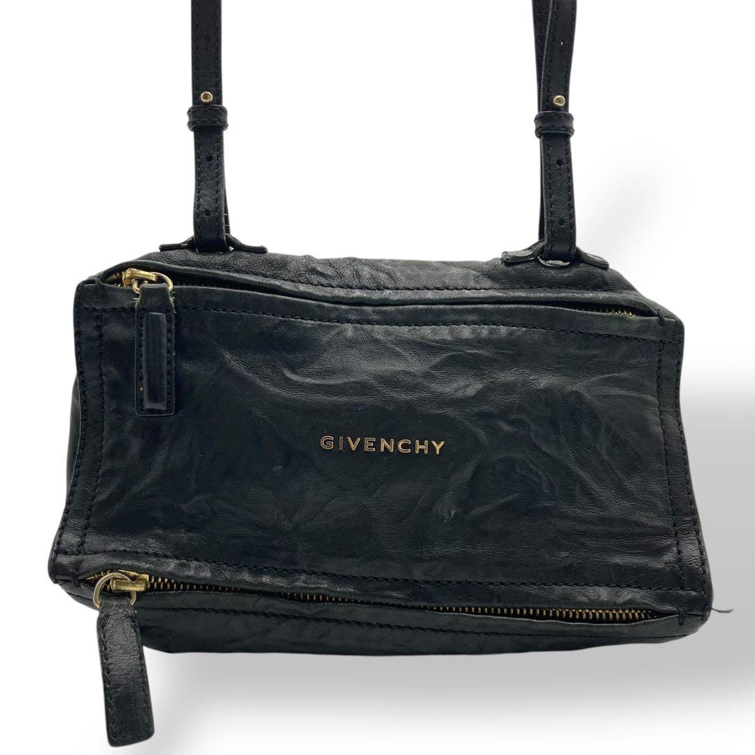 専用 ジバンシー ショルダーバッグ 斜め掛け パンドラ レザーブラック シワ加工