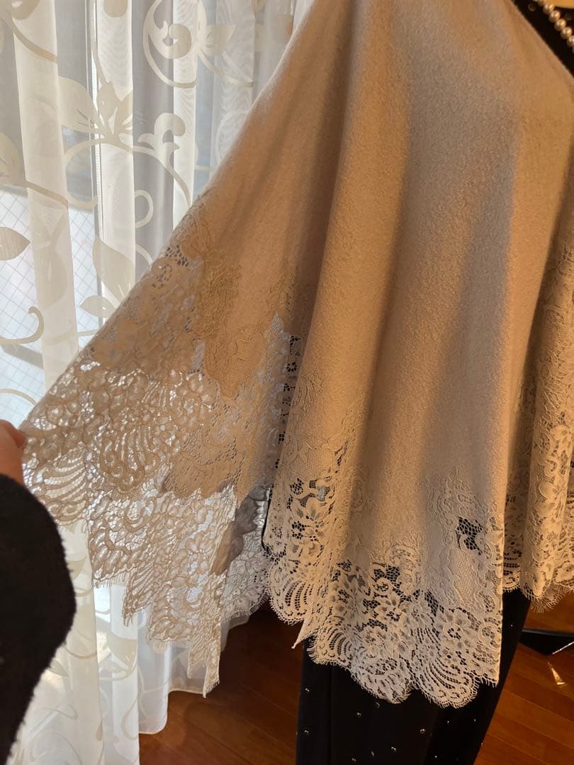 エルマンノシェルビーノ　レースストール　水色　ブルーグレー　カシミア混