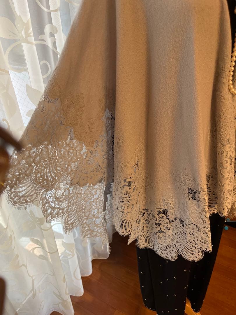 エルマンノシェルビーノ　レースストール　水色　ブルーグレー　カシミア混