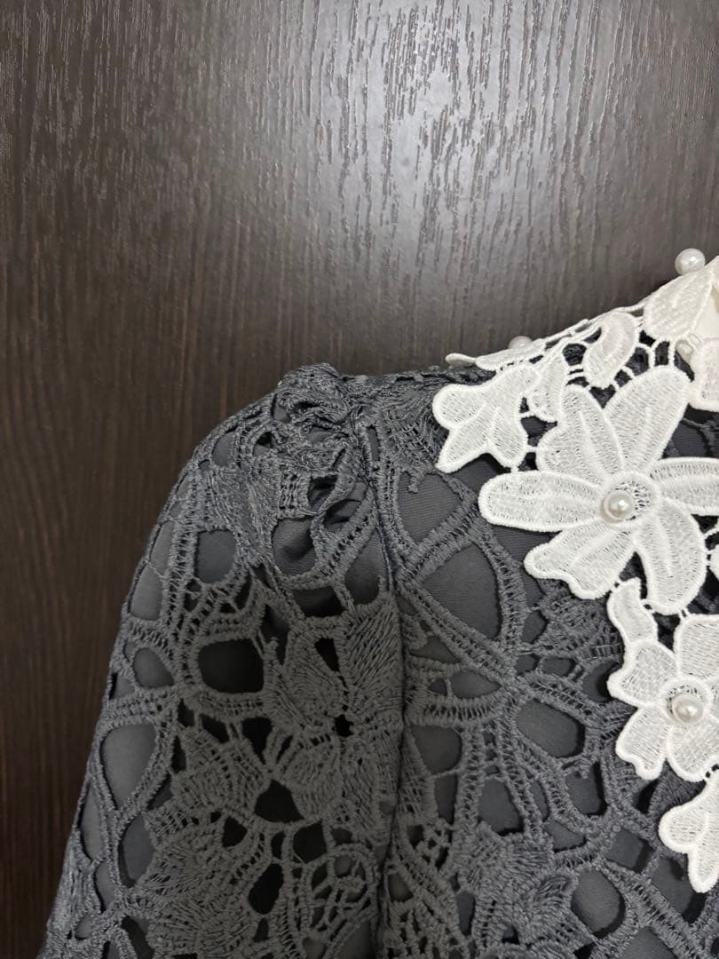 LEJA 花柄レースカラースパンコールAラインフレアドレス　ブルー　S