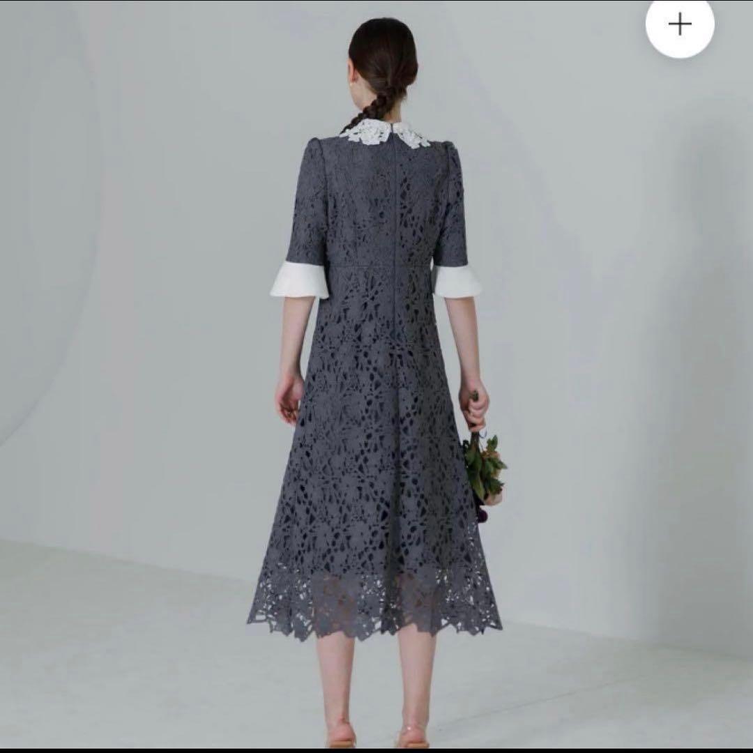 LEJA 花柄レースカラースパンコールAラインフレアドレス　ブルー　S