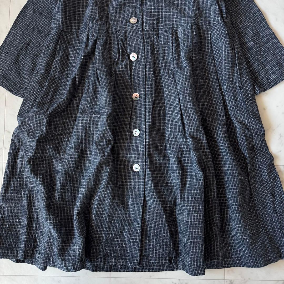 ネストローブ　洗える　リネン100 　長袖ロングシャツワンピース　襟付き