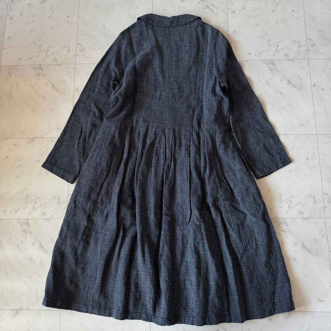 ネストローブ　洗える　リネン100 　長袖ロングシャツワンピース　襟付き