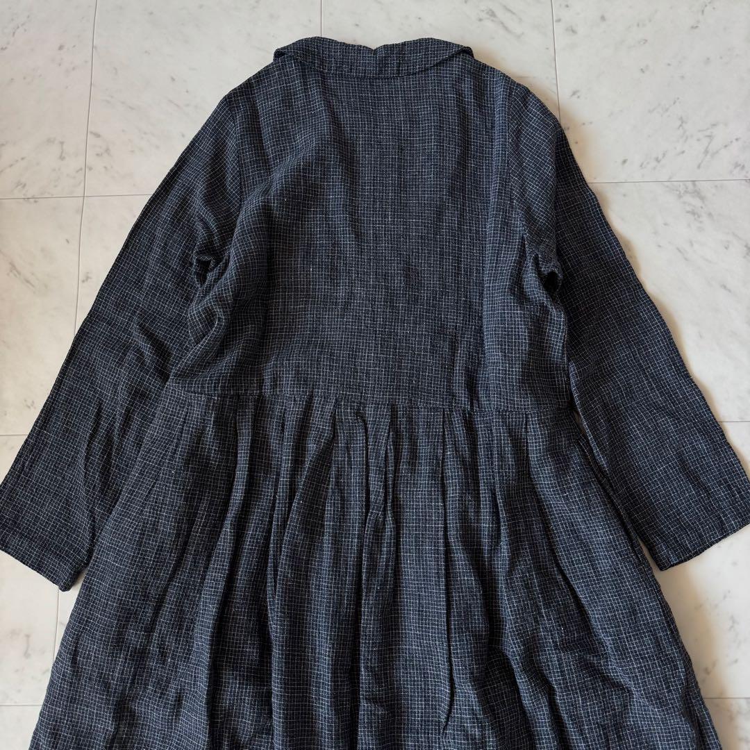 ネストローブ　洗える　リネン100 　長袖ロングシャツワンピース　襟付き