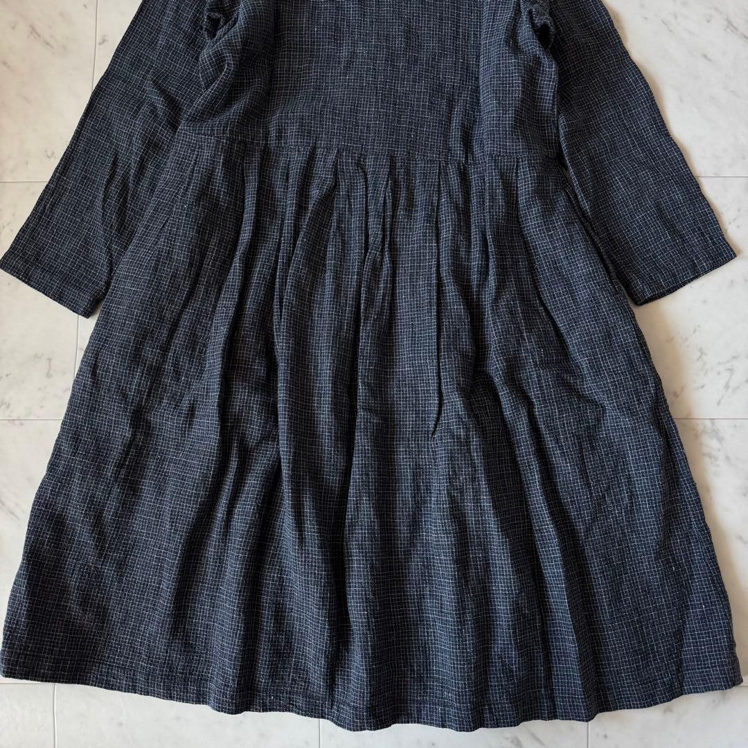 ネストローブ　洗える　リネン100 　長袖ロングシャツワンピース　襟付き