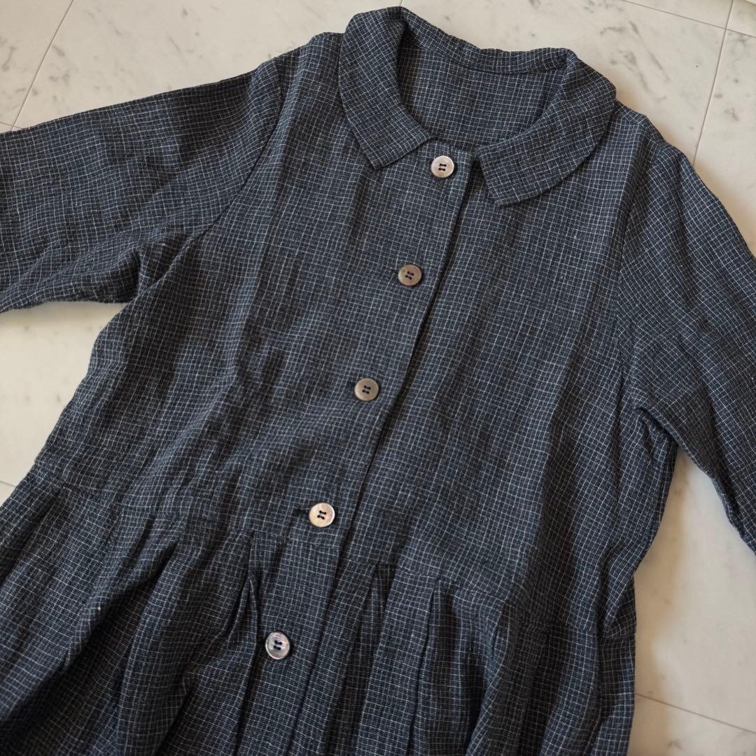 ネストローブ　洗える　リネン100 　長袖ロングシャツワンピース　襟付き