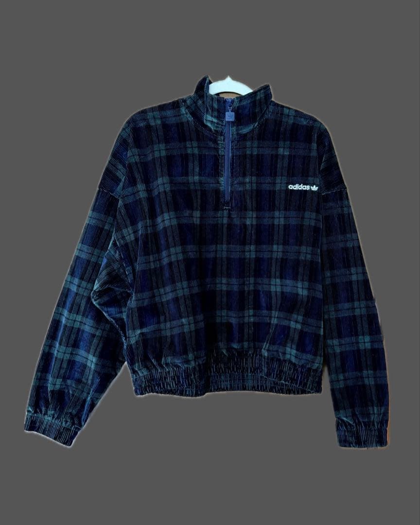 adidas チェック柄 ハーフジップ トレーナー 2XL