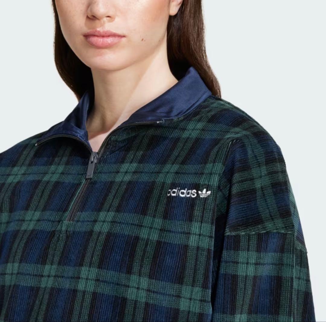 adidas チェック柄 ハーフジップ トレーナー 2XL