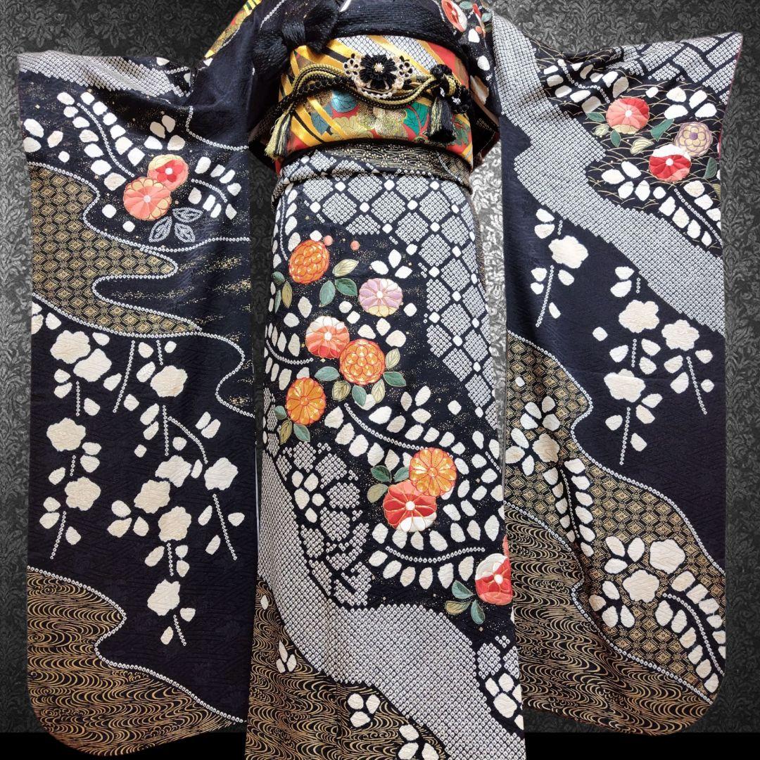 振袖フルセット(8点)・成人式・絞り・手絞り・辻ヶ花・鈴乃屋扱・金駒刺繍・金彩